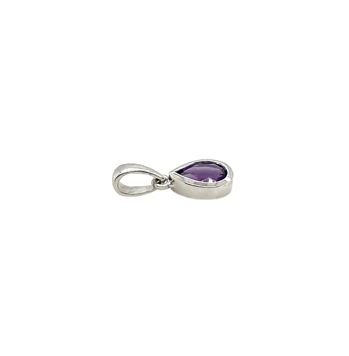 9ct White Gold Pear-Shaped Amethyst Rubover Pendant