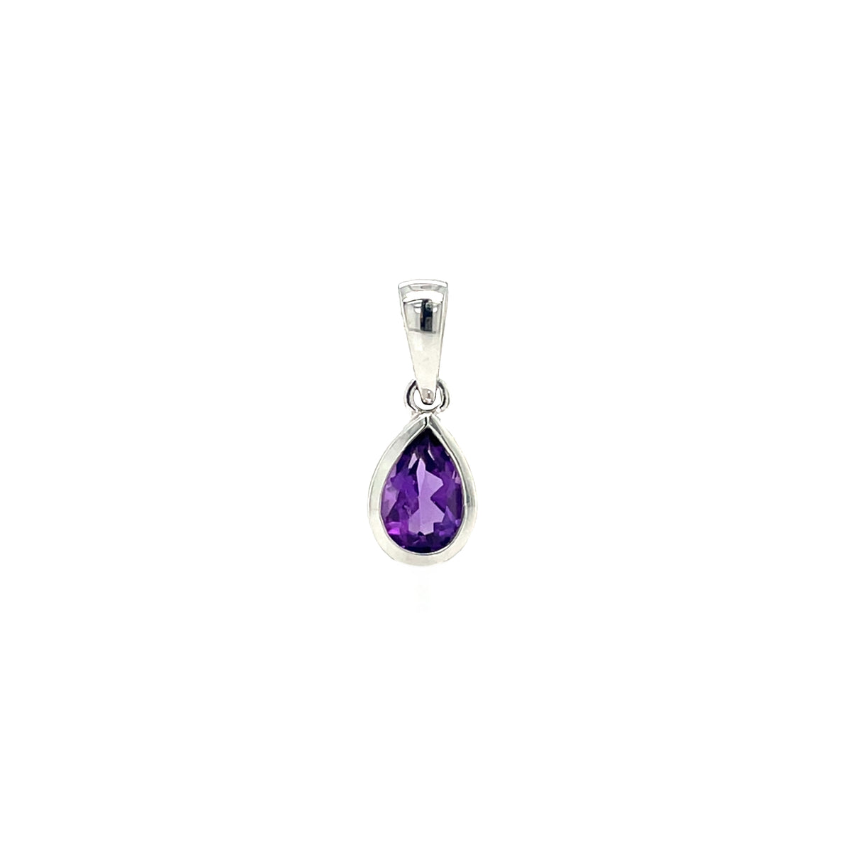 9ct White Gold Pear-Shaped Amethyst Rubover Pendant