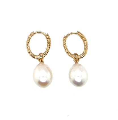18ct Yellow Gold Freshwater Pearl Hoop Earrings