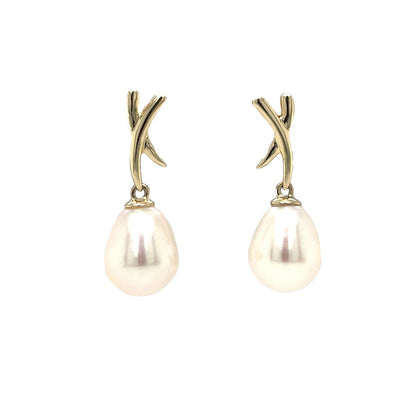 9ct Yellow Gold Cultured Pearl Drop Earrings