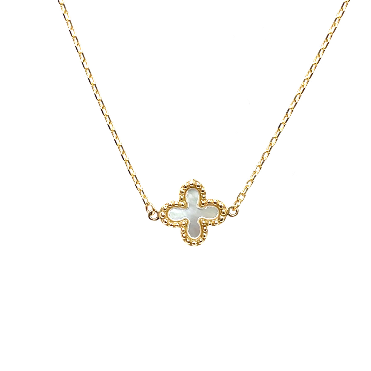 9ct Yellow Gold Mother-of-Pearl Flower Necklace (16-18)