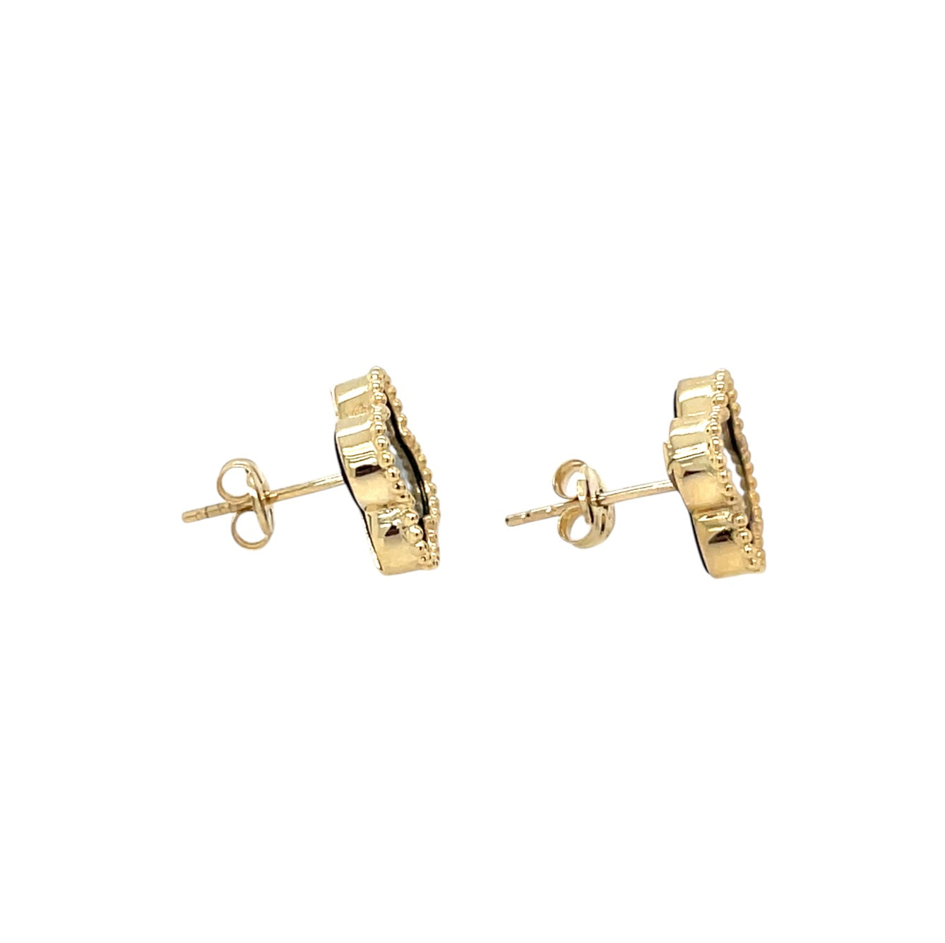 9ct Yellow Gold Onyx Flower Stud Earrings