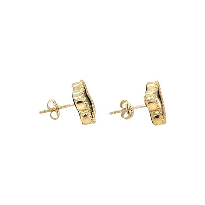 9ct Yellow Gold Onyx Flower Stud Earrings
