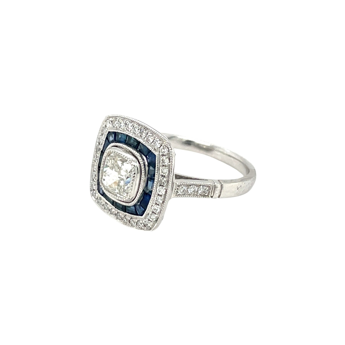 Platinum Sapphire & Diamond Target-Style Ring (L)