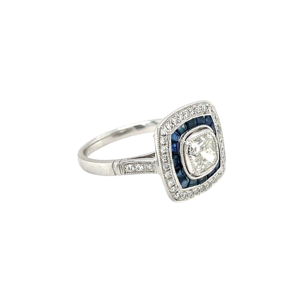 Platinum Sapphire & Diamond Target-Style Ring (L)