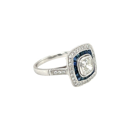 Platinum Sapphire & Diamond Target-Style Ring (L)