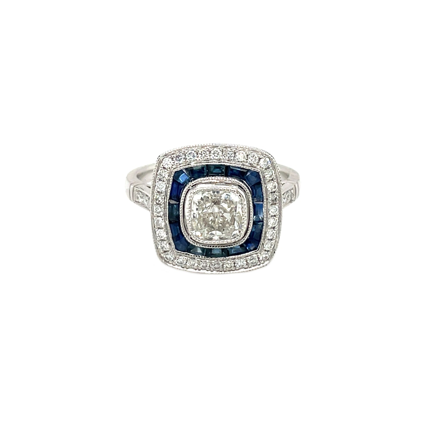 Platinum Sapphire & Diamond Target-Style Ring (L)