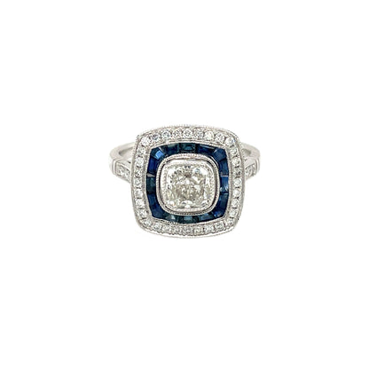 Platinum Sapphire & Diamond Target-Style Ring (L)
