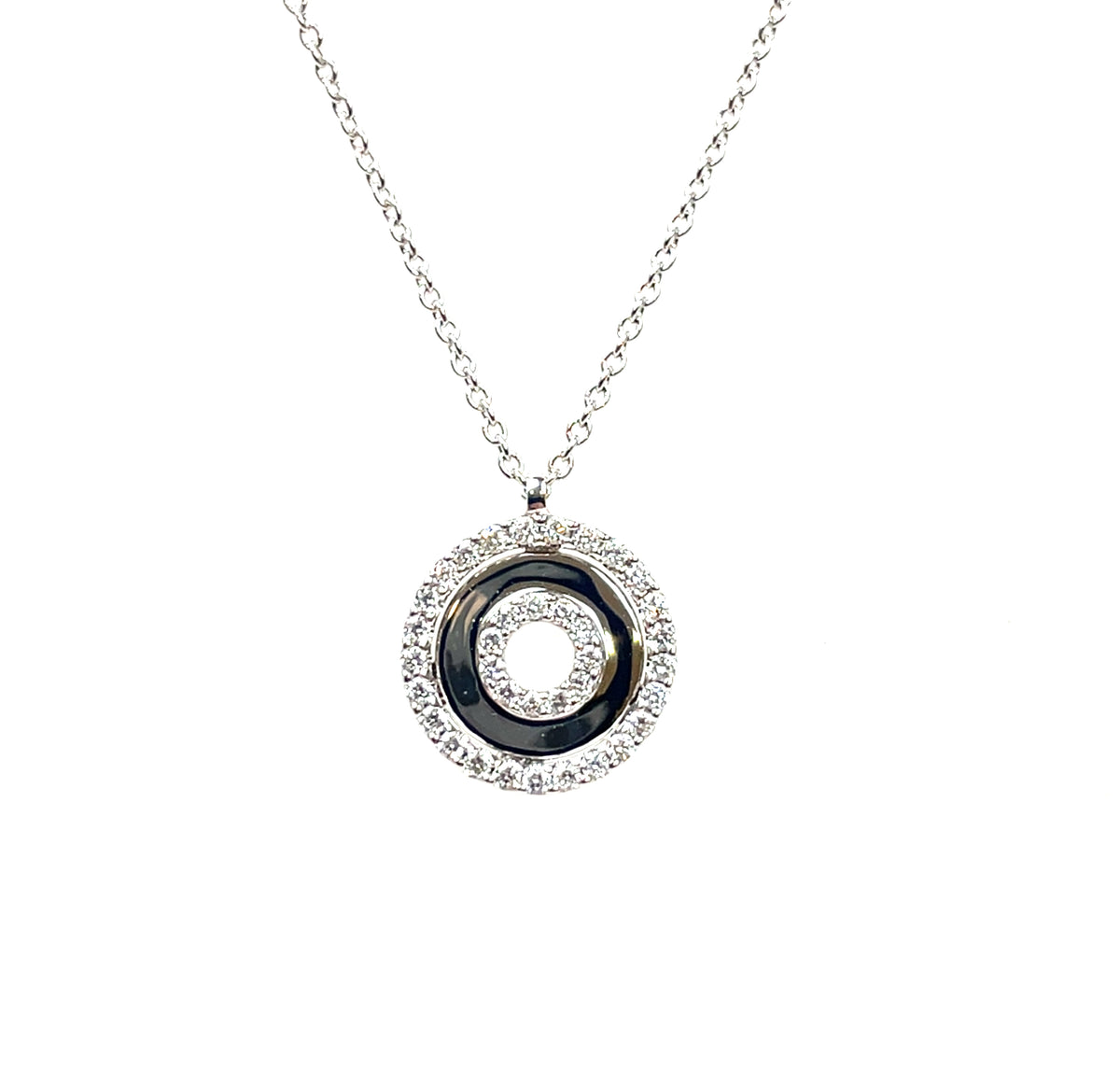 18ct White Gold Diamond Polish & Set Pendant & Chain (17–18")