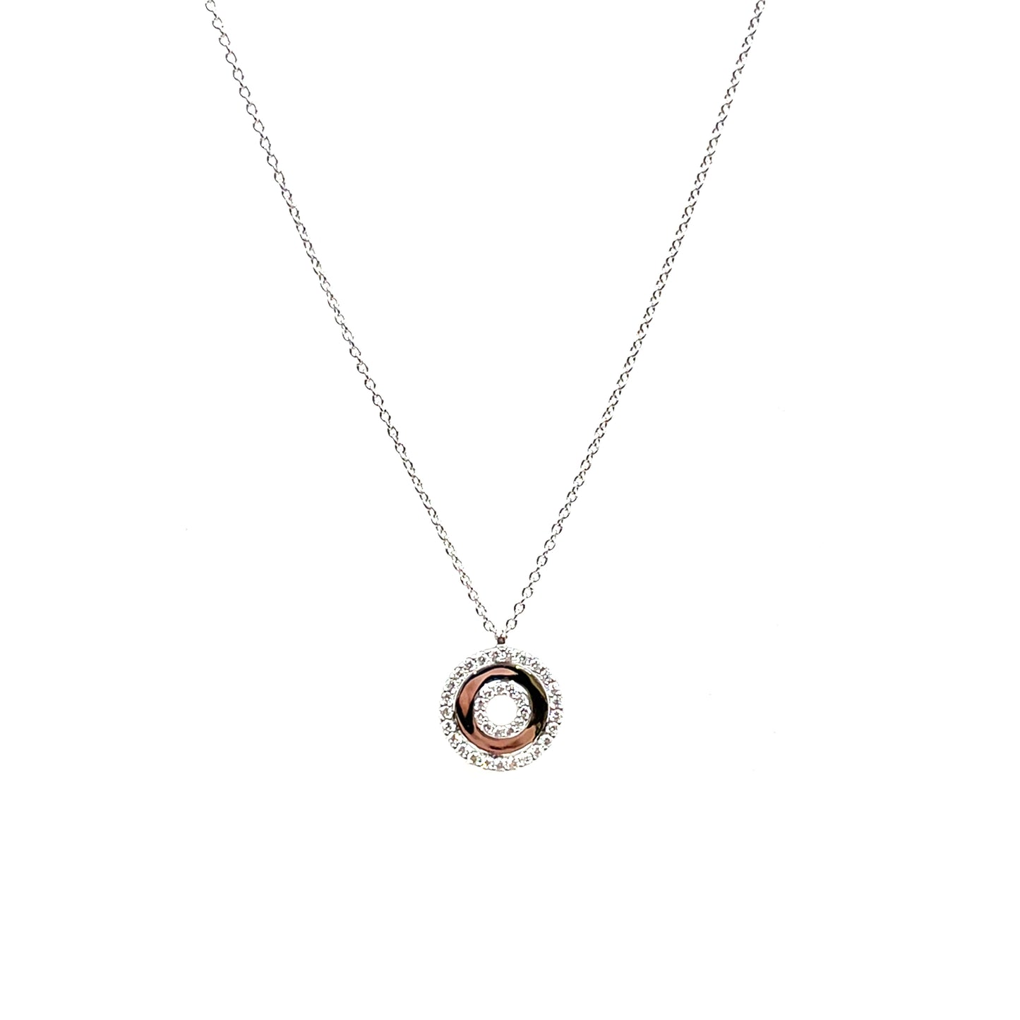 18ct White Gold Diamond Polish & Set Pendant & Chain (17–18")