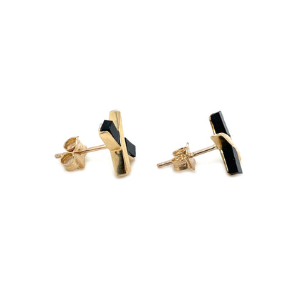9ct Yellow Gold Onyx Kiss Stud Earrings