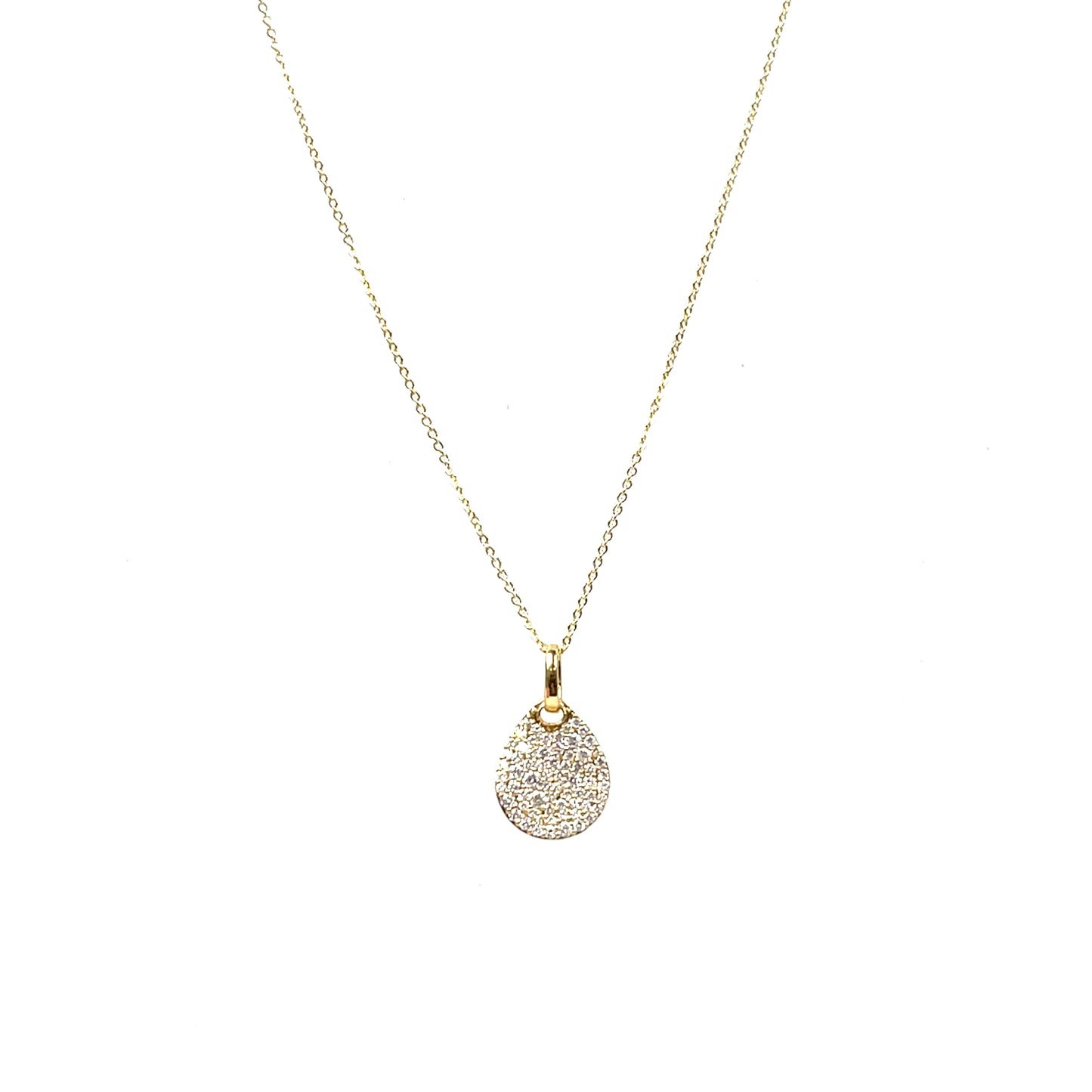 9ct Yellow Gold Pavé Diamond Pear Pendant & Chain (16-18")