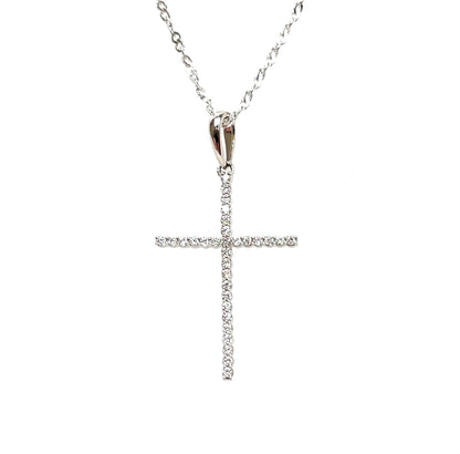 9ct White Gold Diamond Cross Pendant & Chain (16-18")