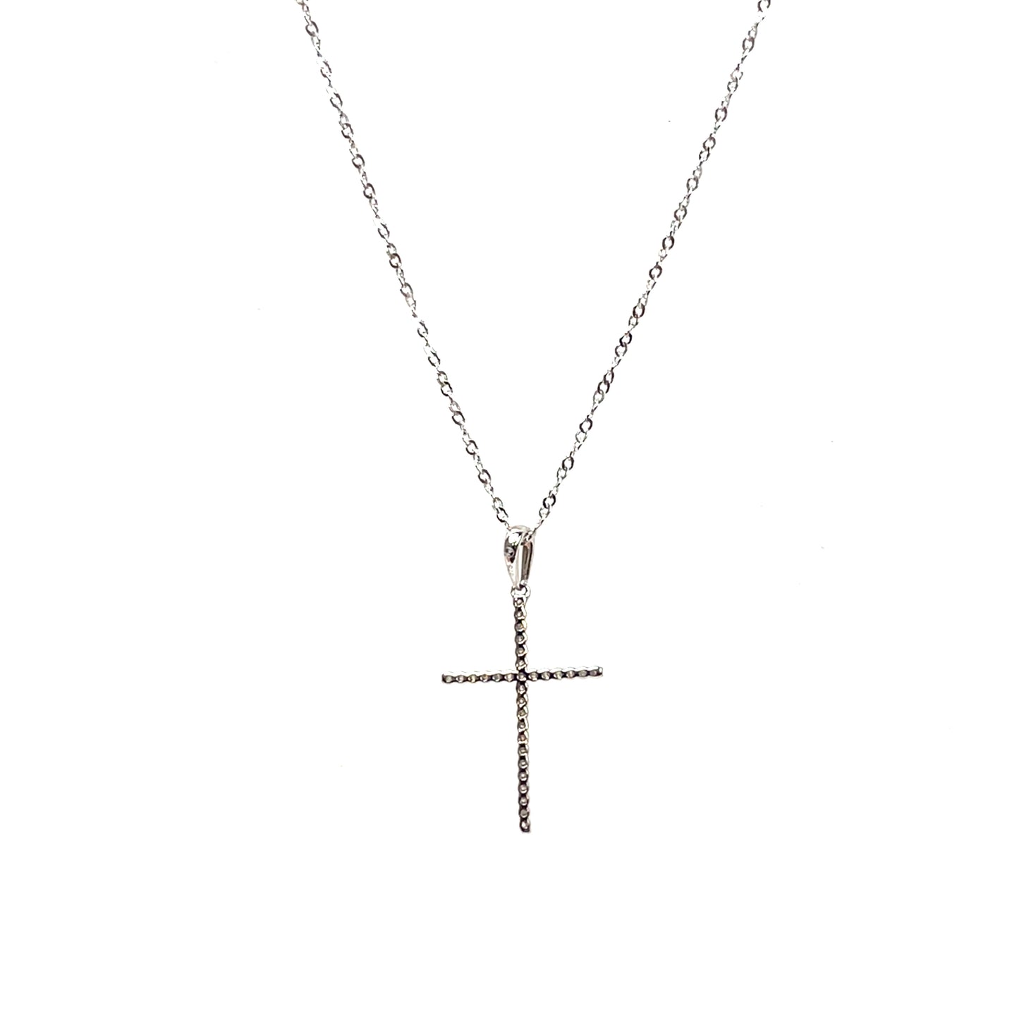 9ct White Gold Diamond Cross Pendant & Chain (16-18")