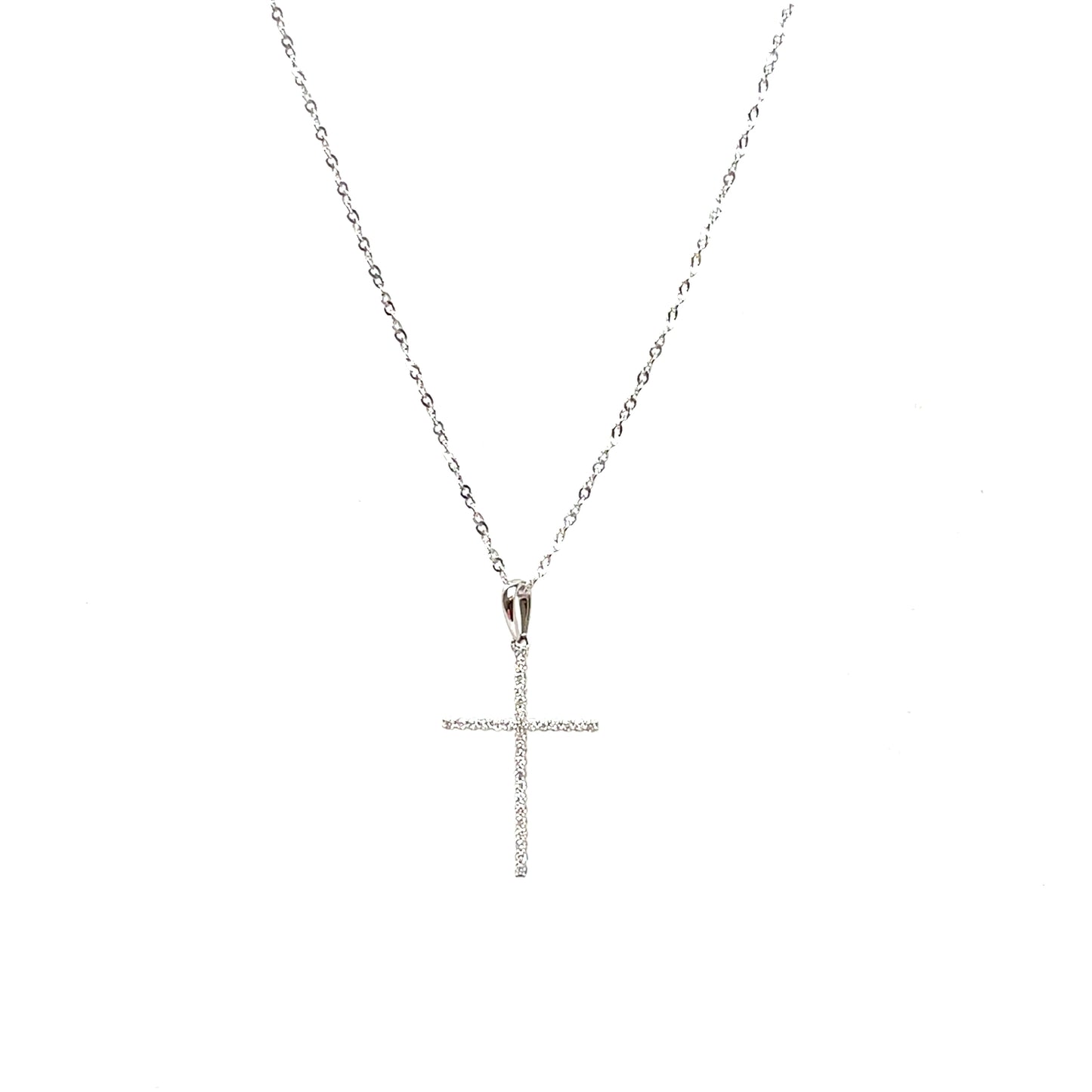 9ct White Gold Diamond Cross Pendant & Chain (16-18")