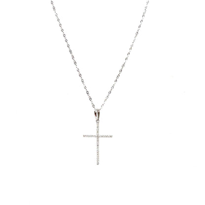 9ct White Gold Diamond Cross Pendant & Chain (16-18")