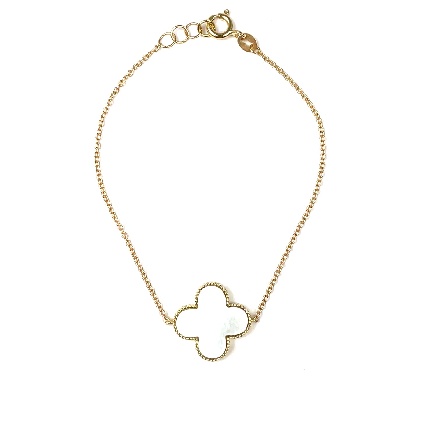18ct Yellow Gold Mother of Pearl Clover Bracelet (7")