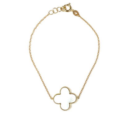 18ct Yellow Gold Mother of Pearl Clover Bracelet (7")
