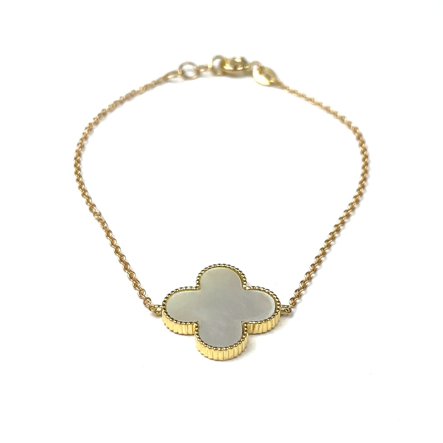 18ct Yellow Gold Mother of Pearl Clover Bracelet (7")