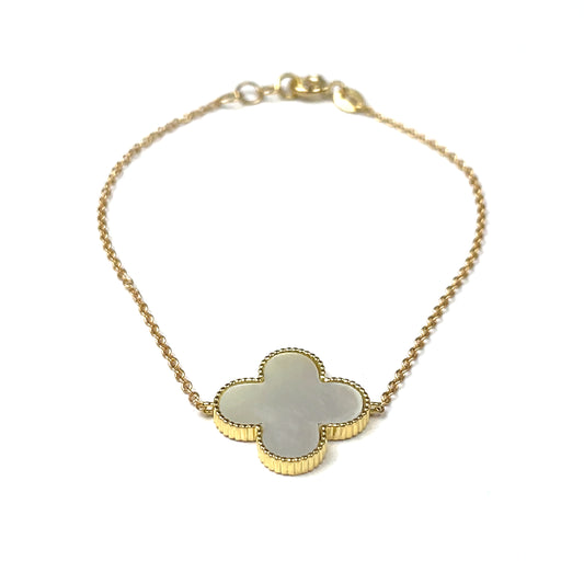 18ct Yellow Gold Mother of Pearl Clover Bracelet (7")