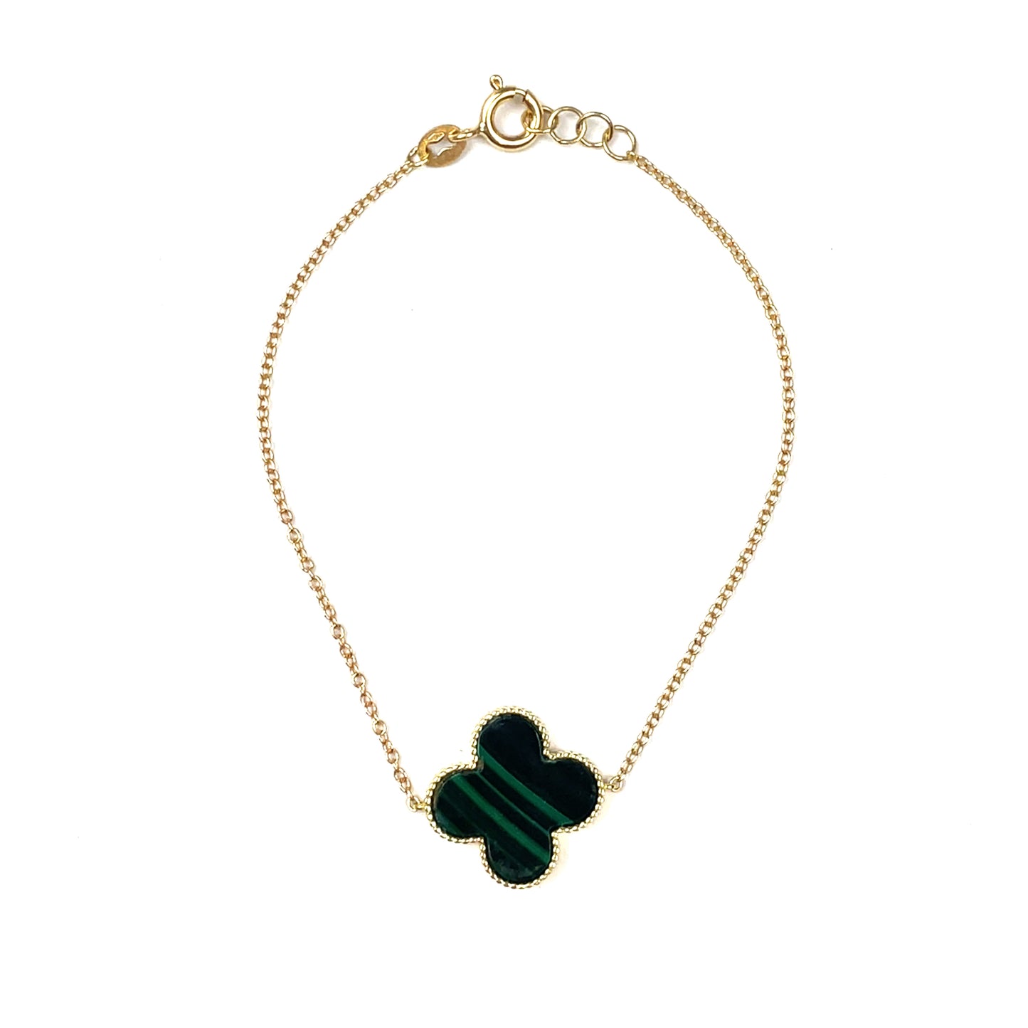 18ct Yellow Gold Malachite Clover Bracelet (7")