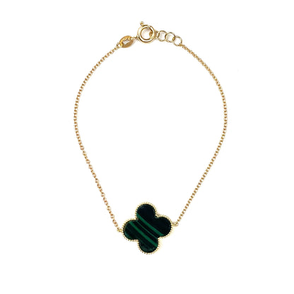 18ct Yellow Gold Malachite Clover Bracelet (7")