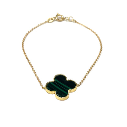18ct Yellow Gold Malachite Clover Bracelet (7")