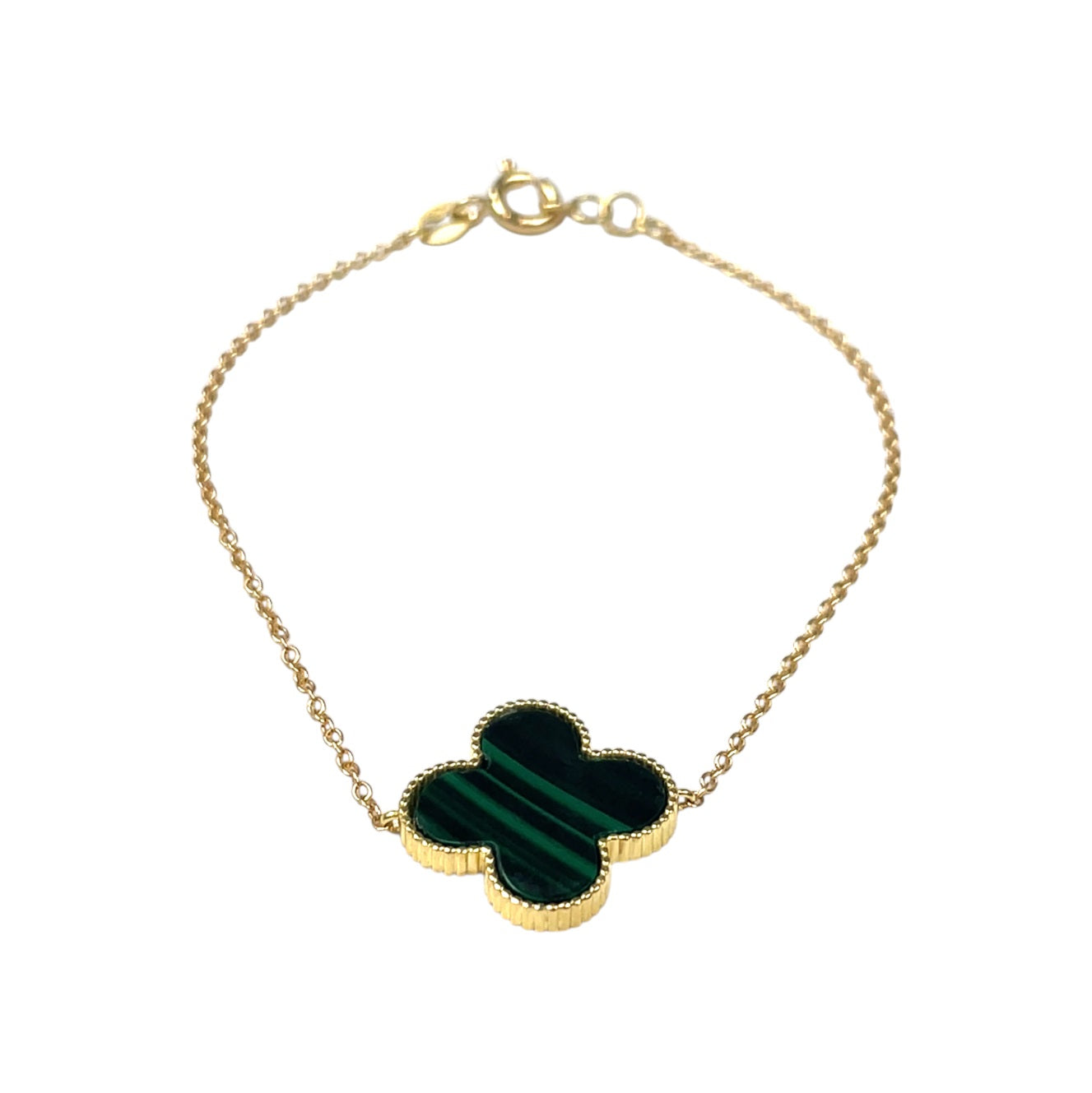 18ct Yellow Gold Malachite Clover Bracelet (7")