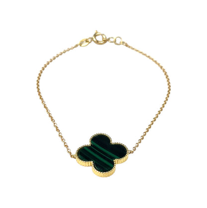 18ct Yellow Gold Malachite Clover Bracelet (7")