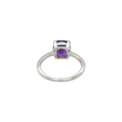 9ct White Gold Cushion Cut Amethyst Ring (N)
