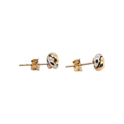 9ct 3 Colour Gold Simple Knot Stud Earrings (6mm)