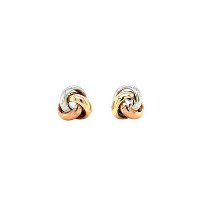 9ct 3 Colour Gold Simple Knot Stud Earrings (6mm)