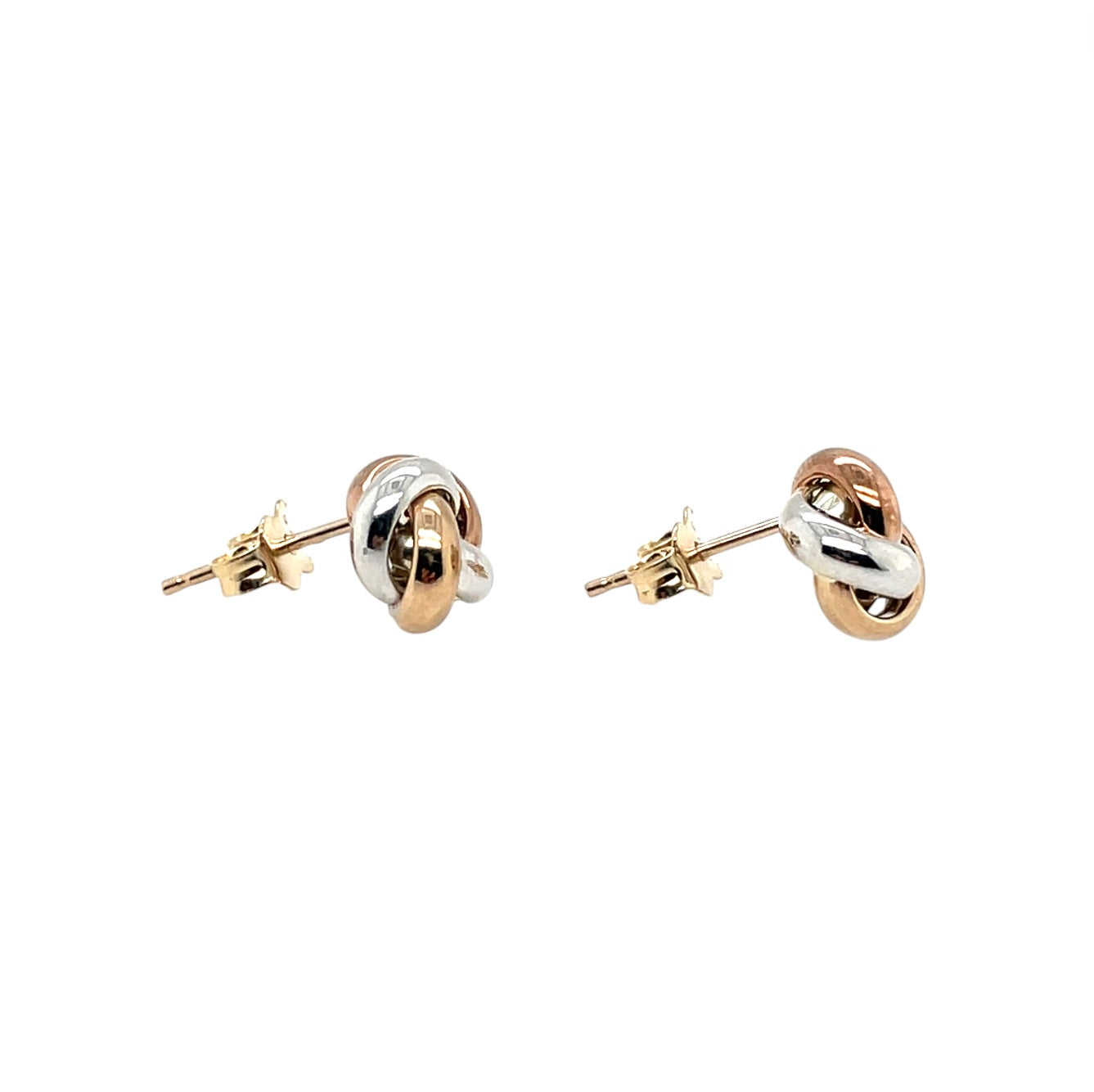 9ct 3 Colour Gold Polished 4 Strand Knot Stud Earrings (8mm)