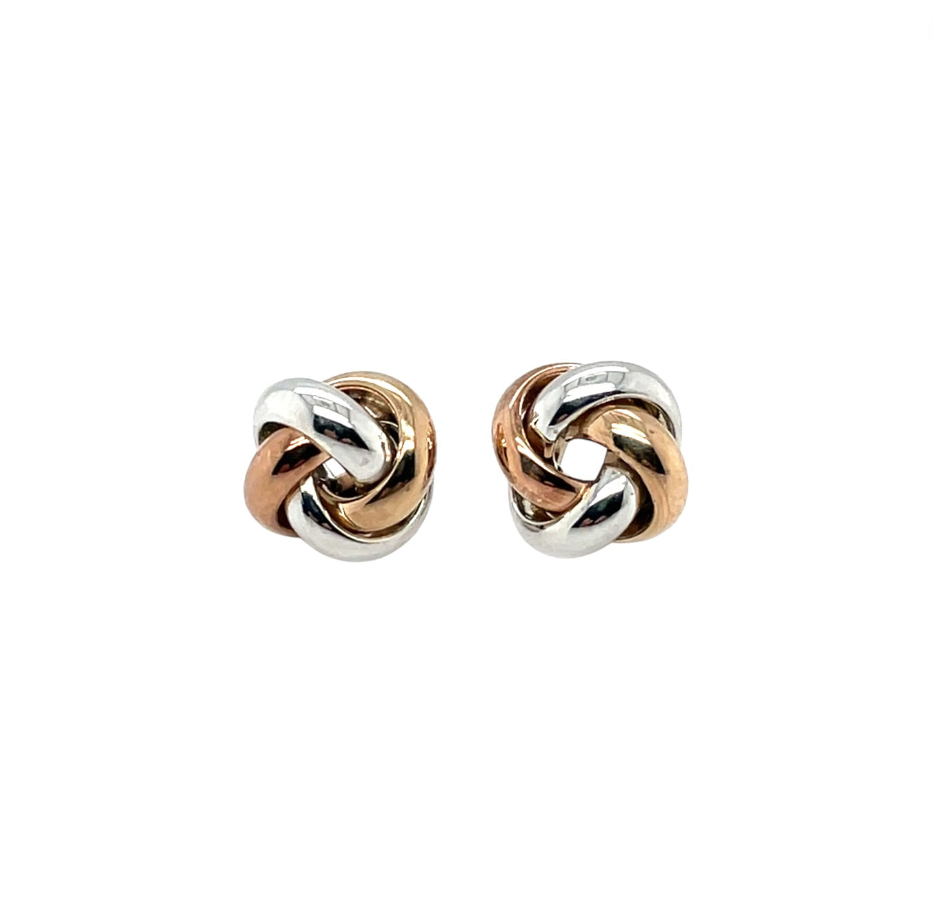 9ct 3 Colour Gold Polished 4 Strand Knot Stud Earrings (8mm)