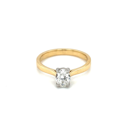 18ct Yellow Gold & Platinum Oval Diamond Single Stone Ring (M1/2)