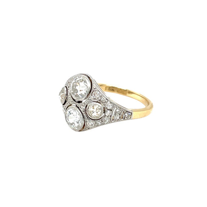 18ct Yellow Gold Old Cut Diamond Plaque Ring (O1/2)
