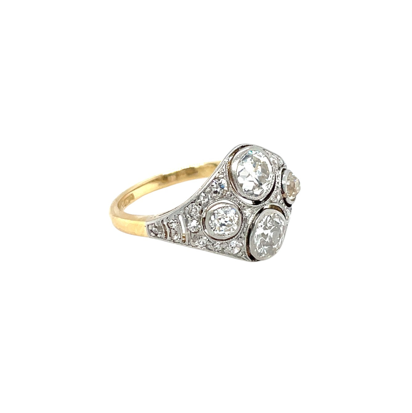 18ct Yellow Gold Old Cut Diamond Plaque Ring (O1/2)