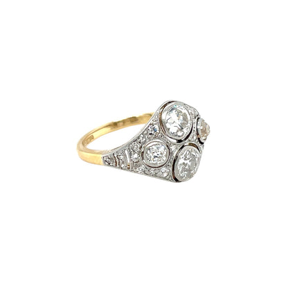 18ct Yellow Gold Old Cut Diamond Plaque Ring (O1/2)
