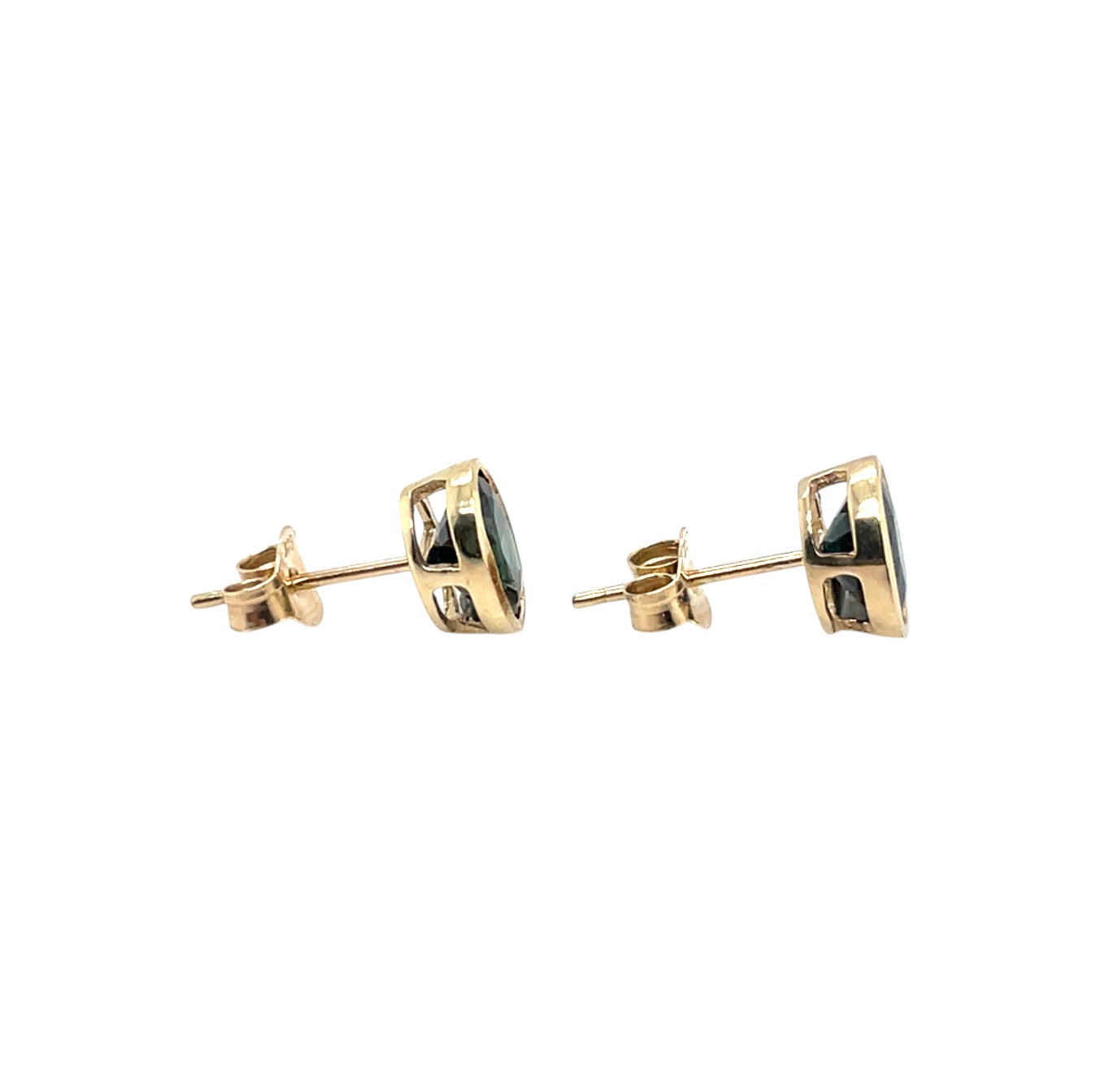 9ct Yellow Gold Oval Sapphire Rub Over Stud Earrings