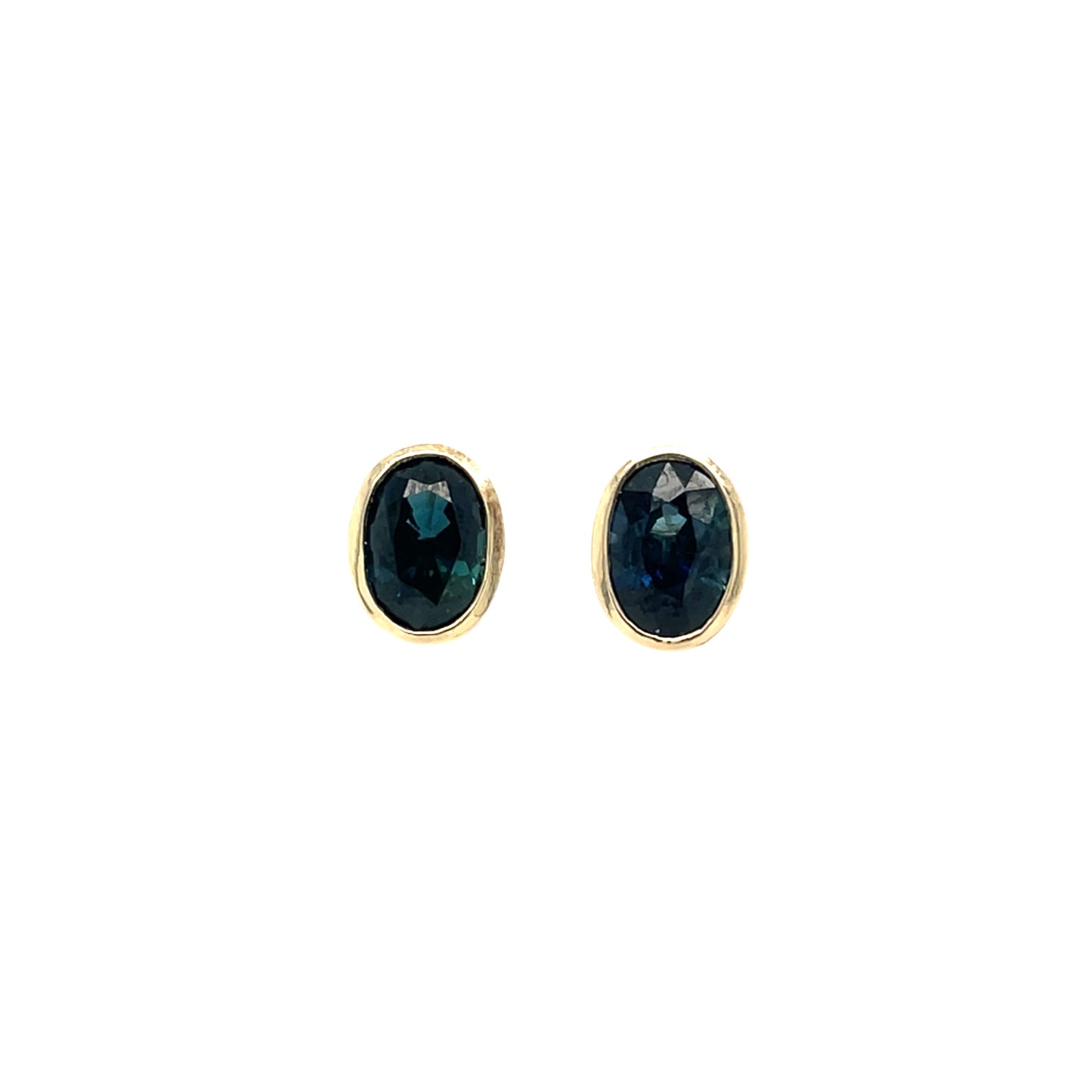 9ct Yellow Gold Oval Sapphire Rub Over Stud Earrings