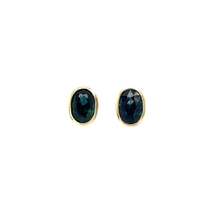 9ct Yellow Gold Oval Sapphire Rub Over Stud Earrings