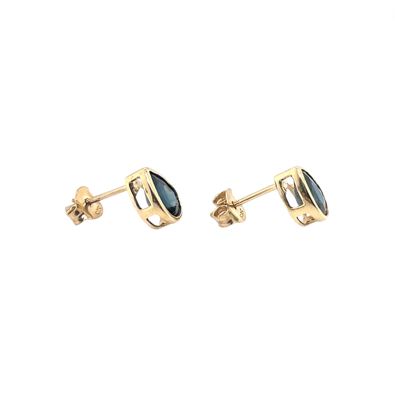 9ct Yellow Gold Pear Sapphire Rub Over Stud Earrings
