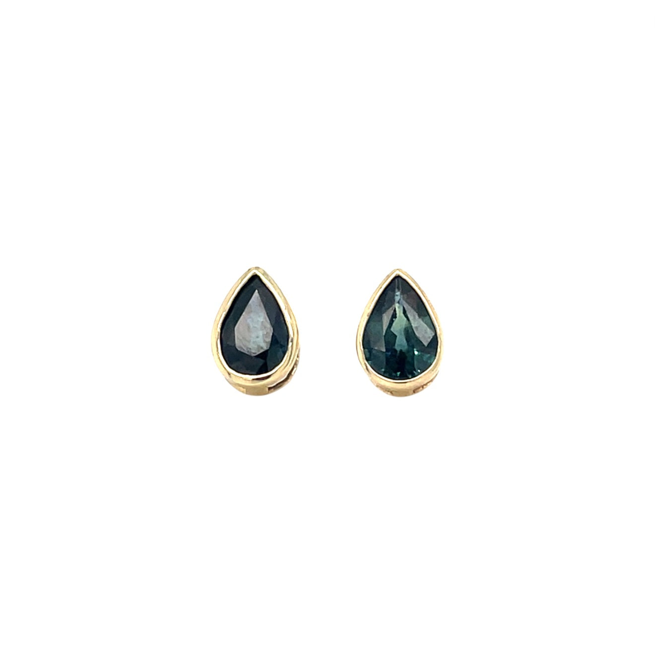 9ct Yellow Gold Pear Sapphire Rub Over Stud Earrings