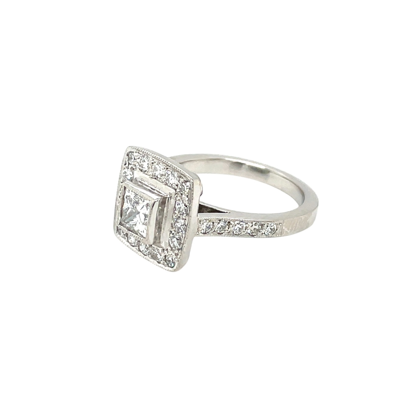 Platinum Princess Cut Diamond Halo Ring (I)
