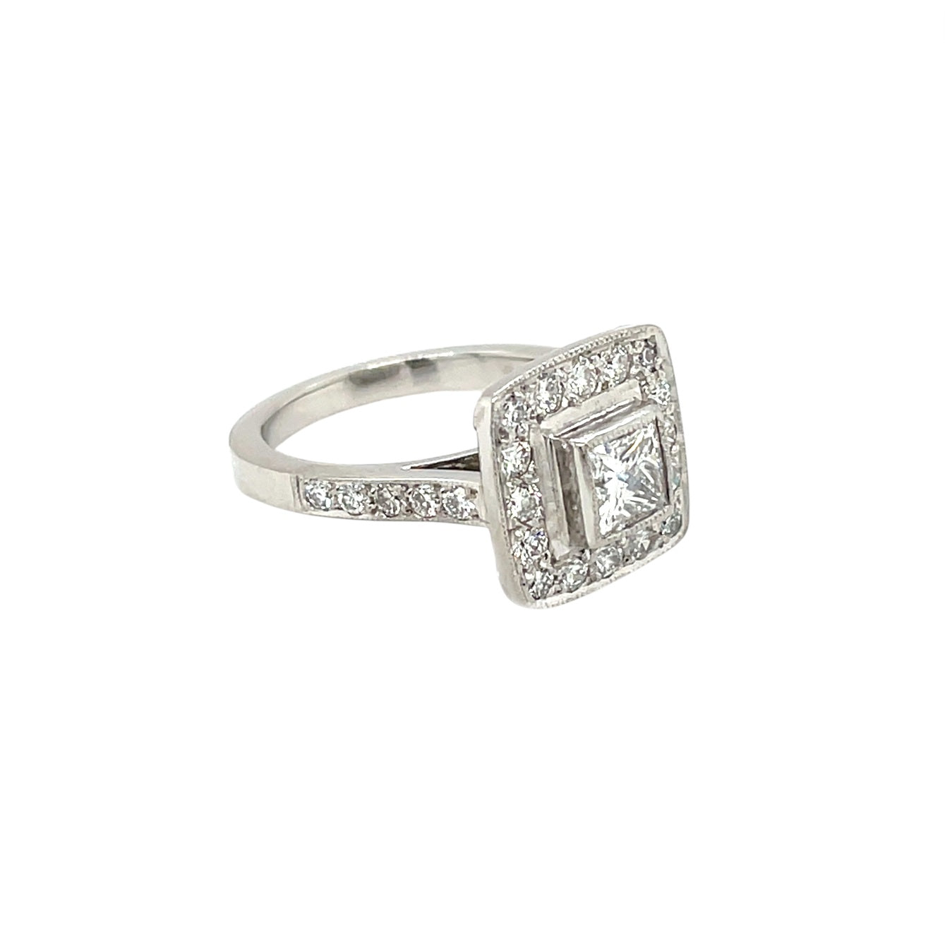 Platinum Princess Cut Diamond Halo Ring (I)