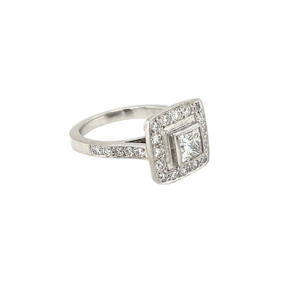 Platinum Princess Cut Diamond Halo Ring (I)