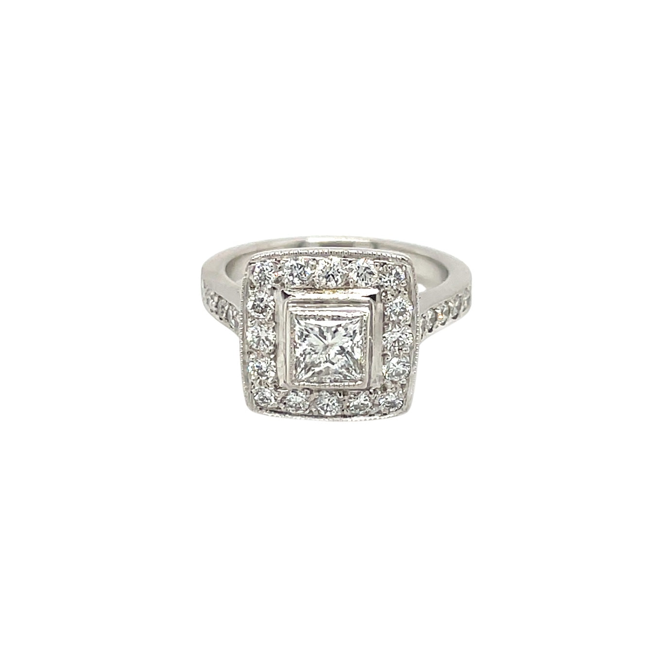 Platinum Princess Cut Diamond Halo Ring (I)