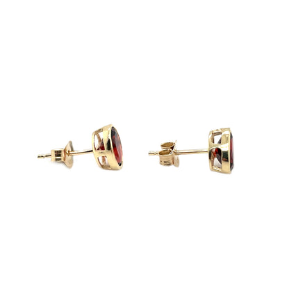 9ct Yellow Gold Oval Garnet Rubover Stud Earrings