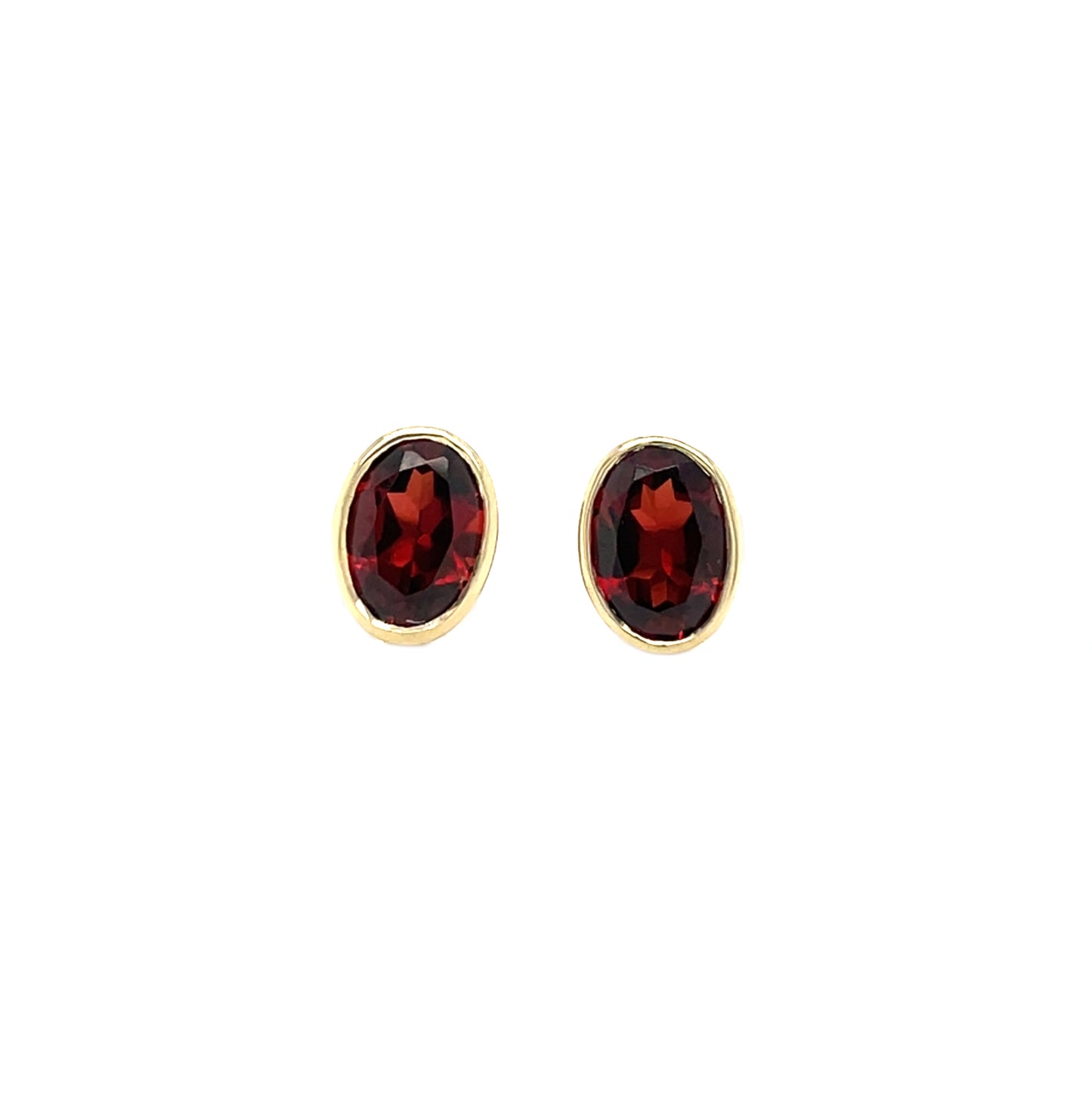9ct Yellow Gold Oval Garnet Rubover Stud Earrings