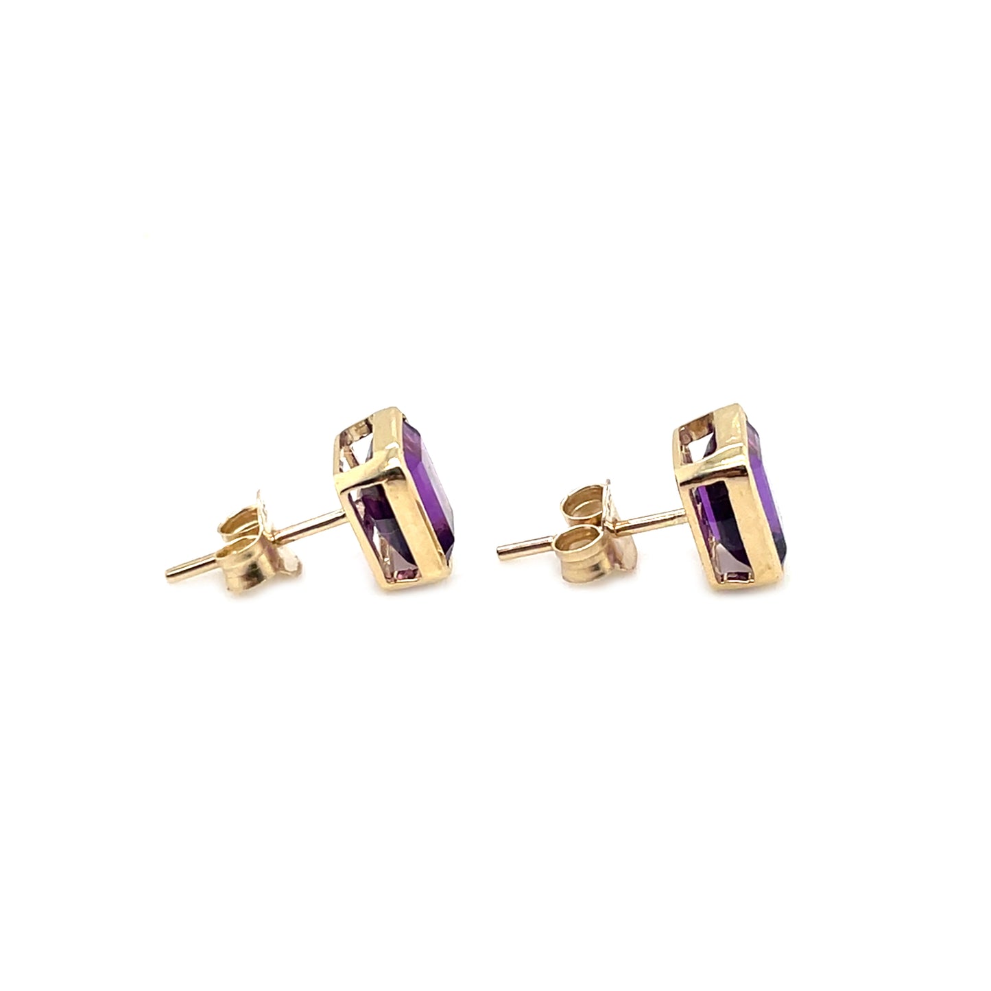 9ct Yellow Gold Octagonal Amethyst Rubover Stud Earrings